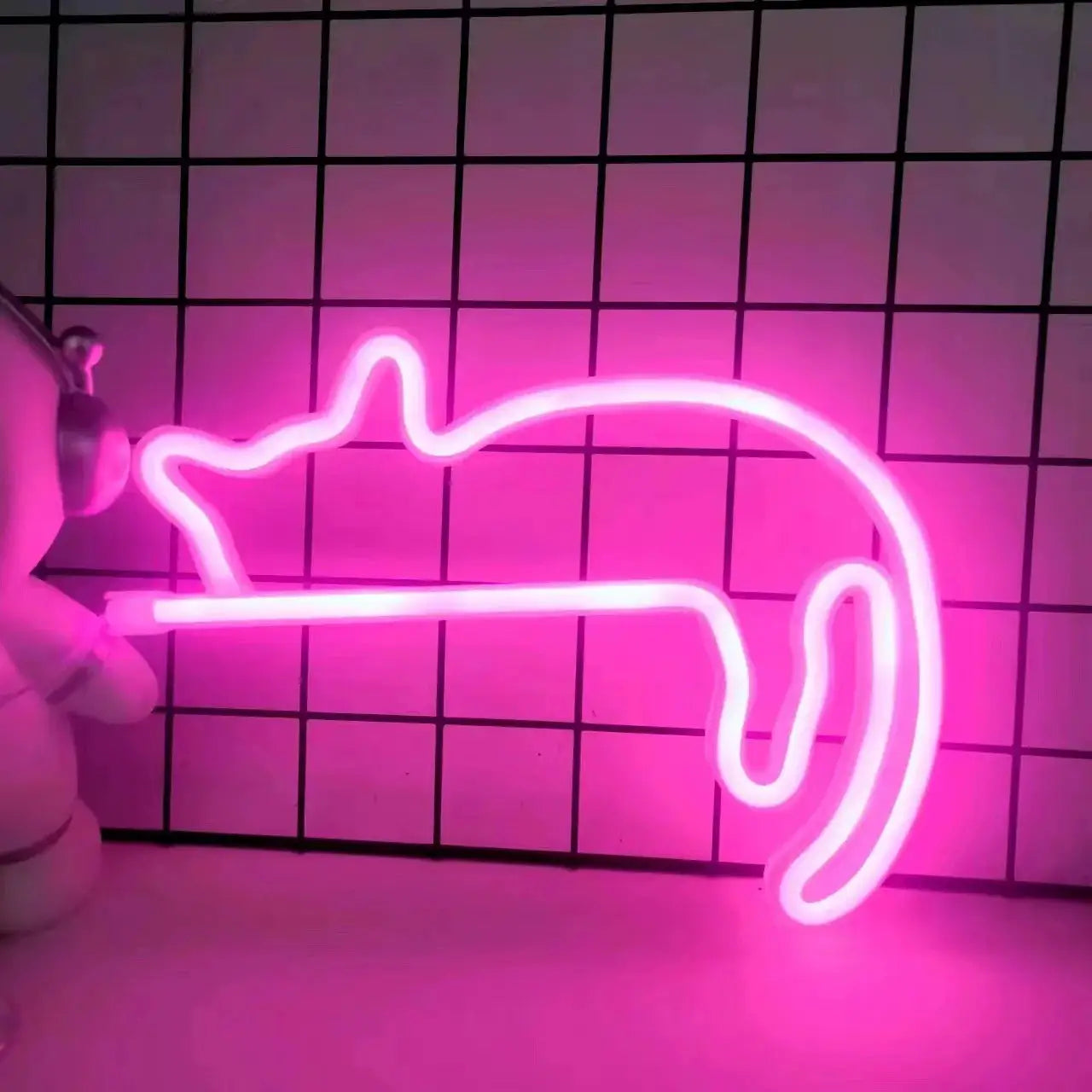 Cat neon sign pink LED wall decor, USB powered, Simples Market