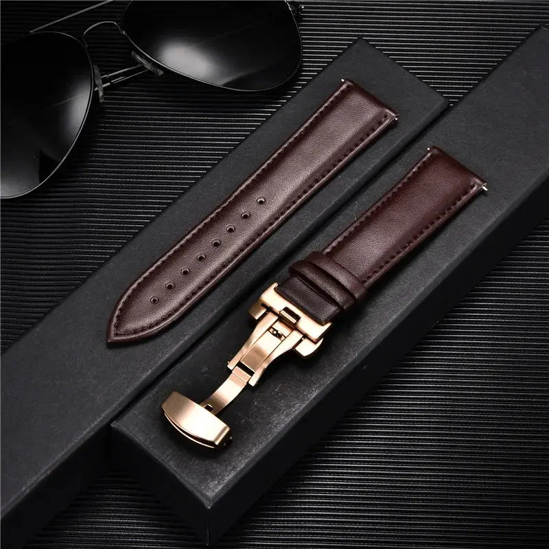 TimberWing Leather Watch Band 18mm 20mm 22mm 24mm Genuine Leather With Stainless Steel Butterfly Buckle Clasp