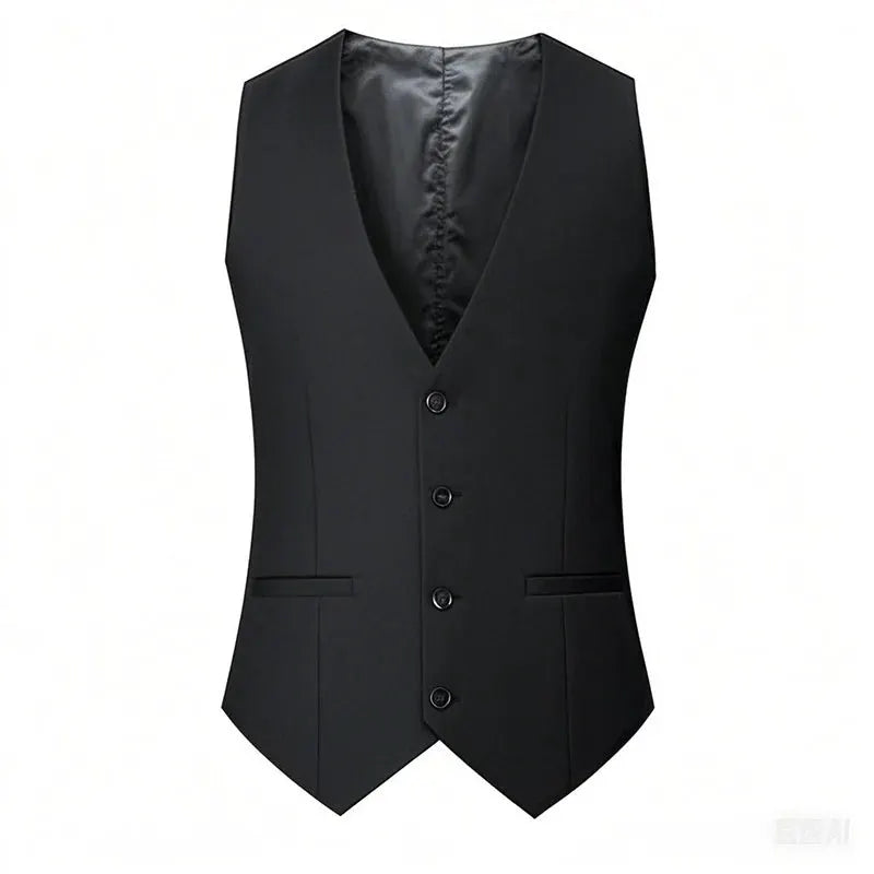 Men's black Simples Market suit vest, sleeveless, M-7XL, adjustable waist, single-breasted, solid color