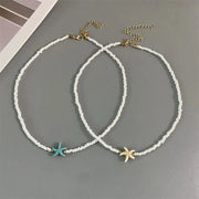 Shell Starfish Seed Beads Choker Necklace For Women Handmade Summer Vacation Gift White Jewelry