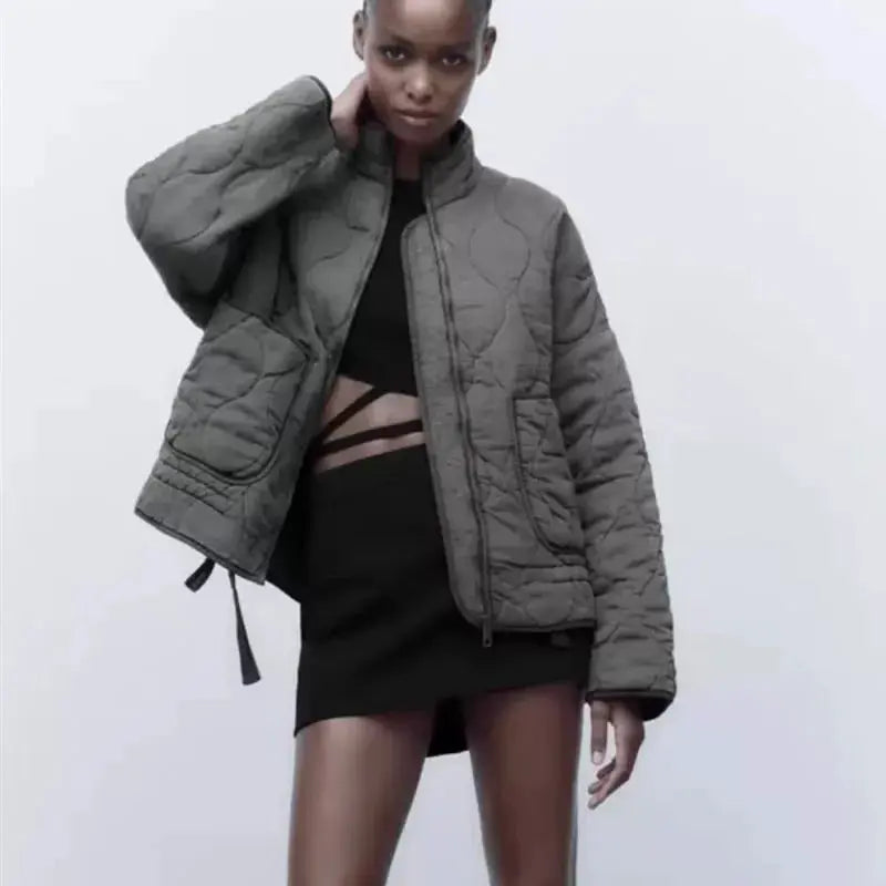 ZW Womens Cotton Jacket 2026 Vintage Quilted Coat High Collar Large Pocket Lenzing Rayon Blend Timeless Vintage Style