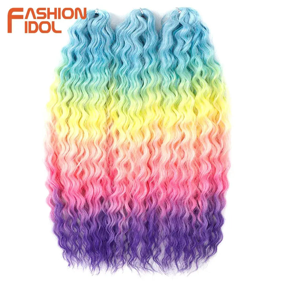 Fashion Idol rainbow ombre crochet hair extensions, 22in, ariel curl, synthetic