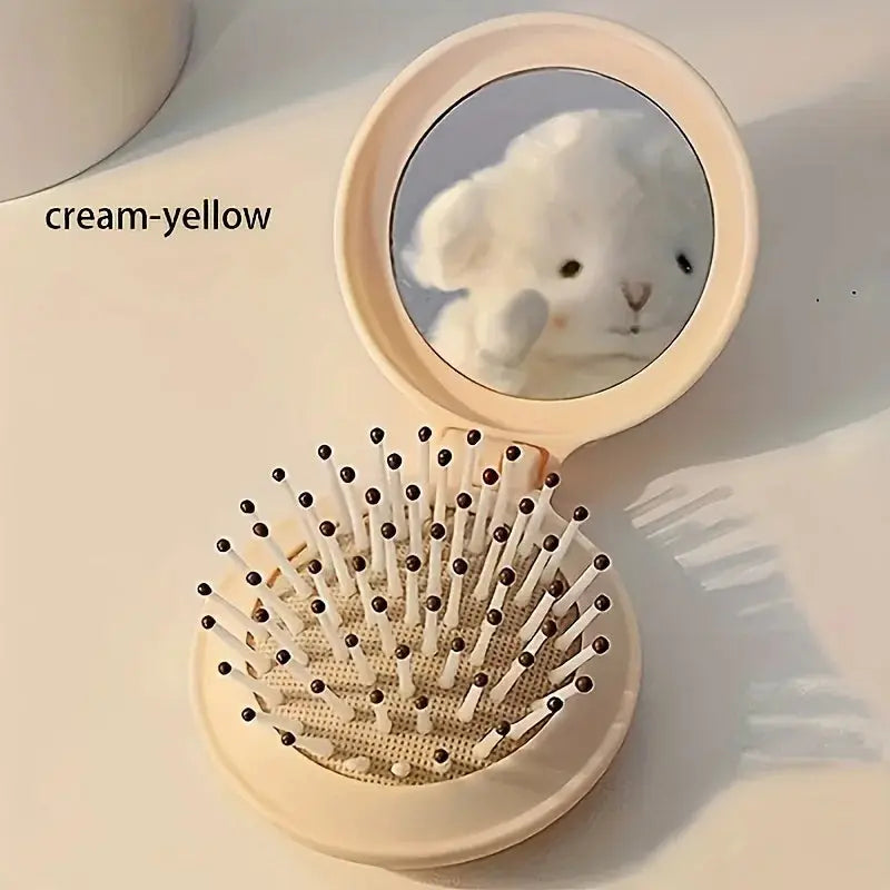 Mini Portable Folding Travel Hair Brush With Mirror For Women Lightweight Plastic Dual Fold Design For Outdoor Use