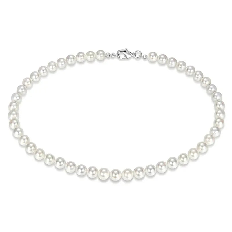 Mens Imitation Pearl Beaded Short Choker Necklace White Beaded Chain Jewelry For Men 2026 Fashion Accessory