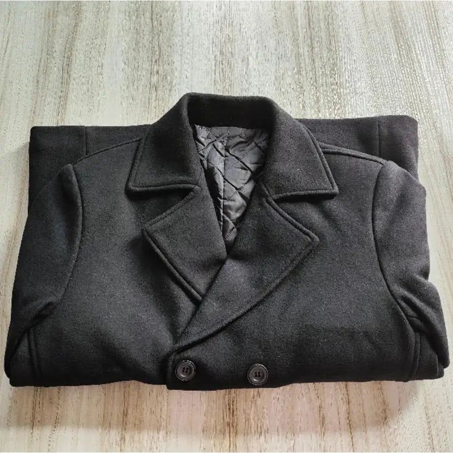 Men's black double-breasted wool coat with quilted lining, Simples Market