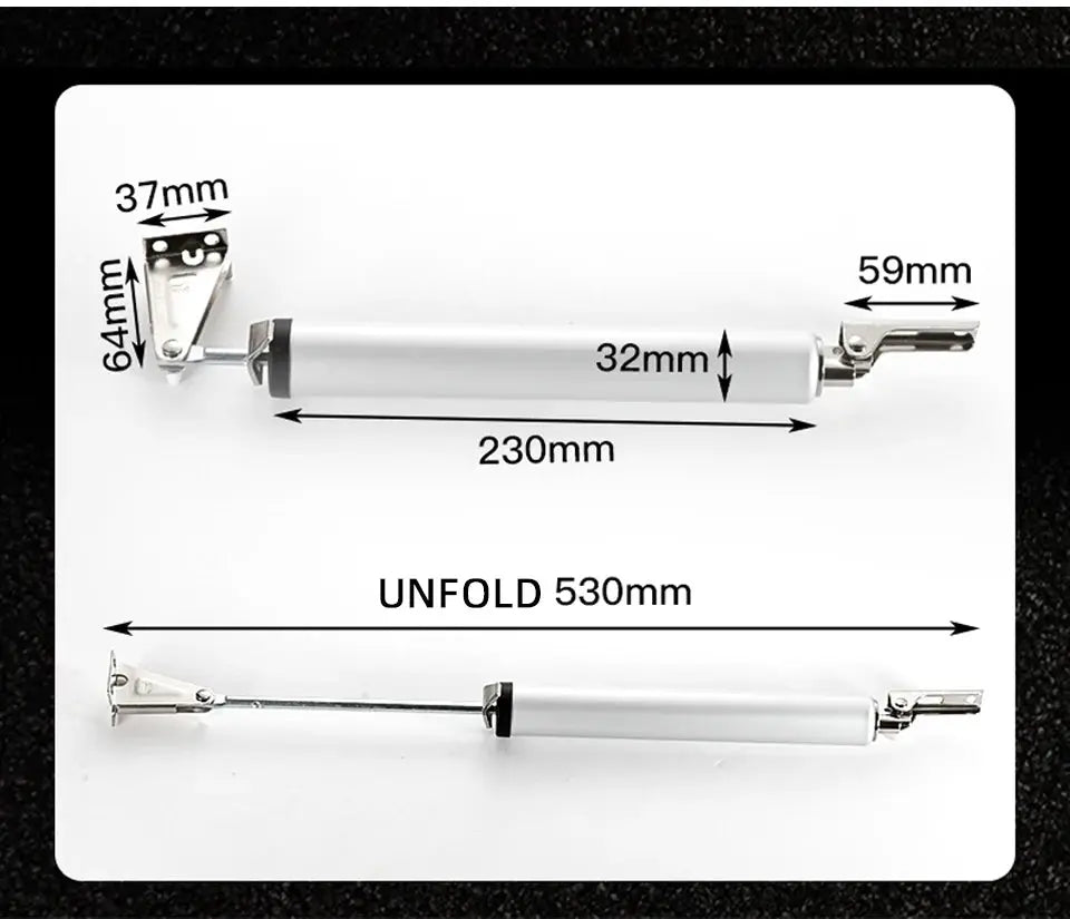 Automatic door closer by Simples Market, silver metal body with mounting brackets; unfolds to 530mm length.