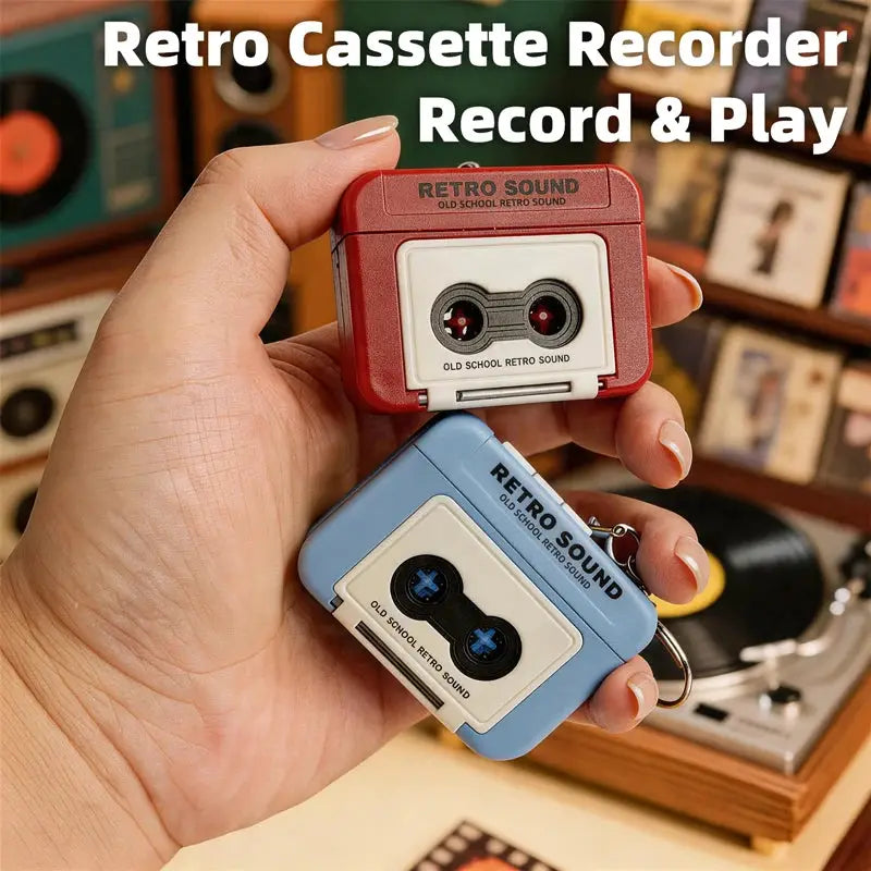 Retro Tape Recorder Keychain Mini Recording Music Box Key Ring Pendant Decompression Ornament Gift For Backpack Lovers