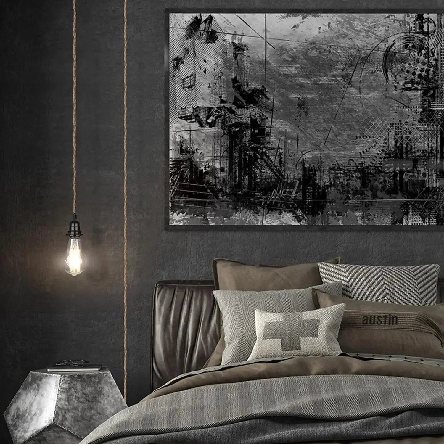 Industrial retro hemp-cord pendant light with black finish and E27 holder by Simples Market