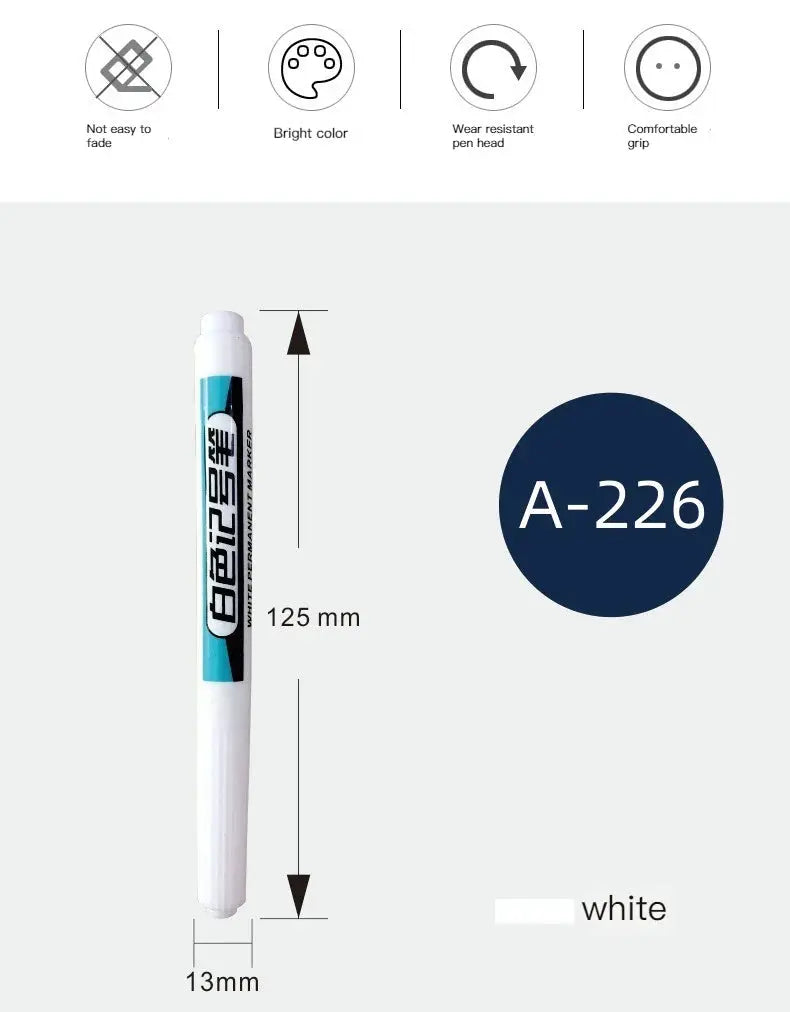 Simples Market white permanent paint pen, 0.7mm tip, 125mm length, model A-226, for wood/plastic/metal; available in 1–4 pcs