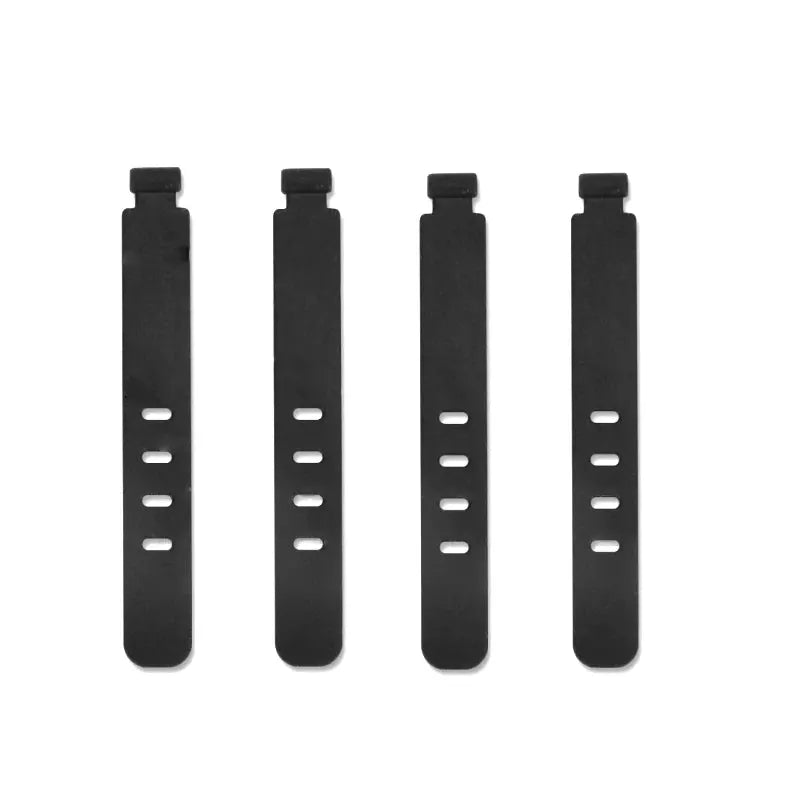 4-pack black silicone cable ties for cord management; reusable strap organizers