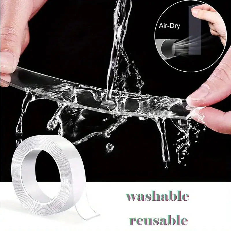 Transparent PET Double Sided Reusable Waterproof Adhesive Tape For Kitchen And Bathroom Use
