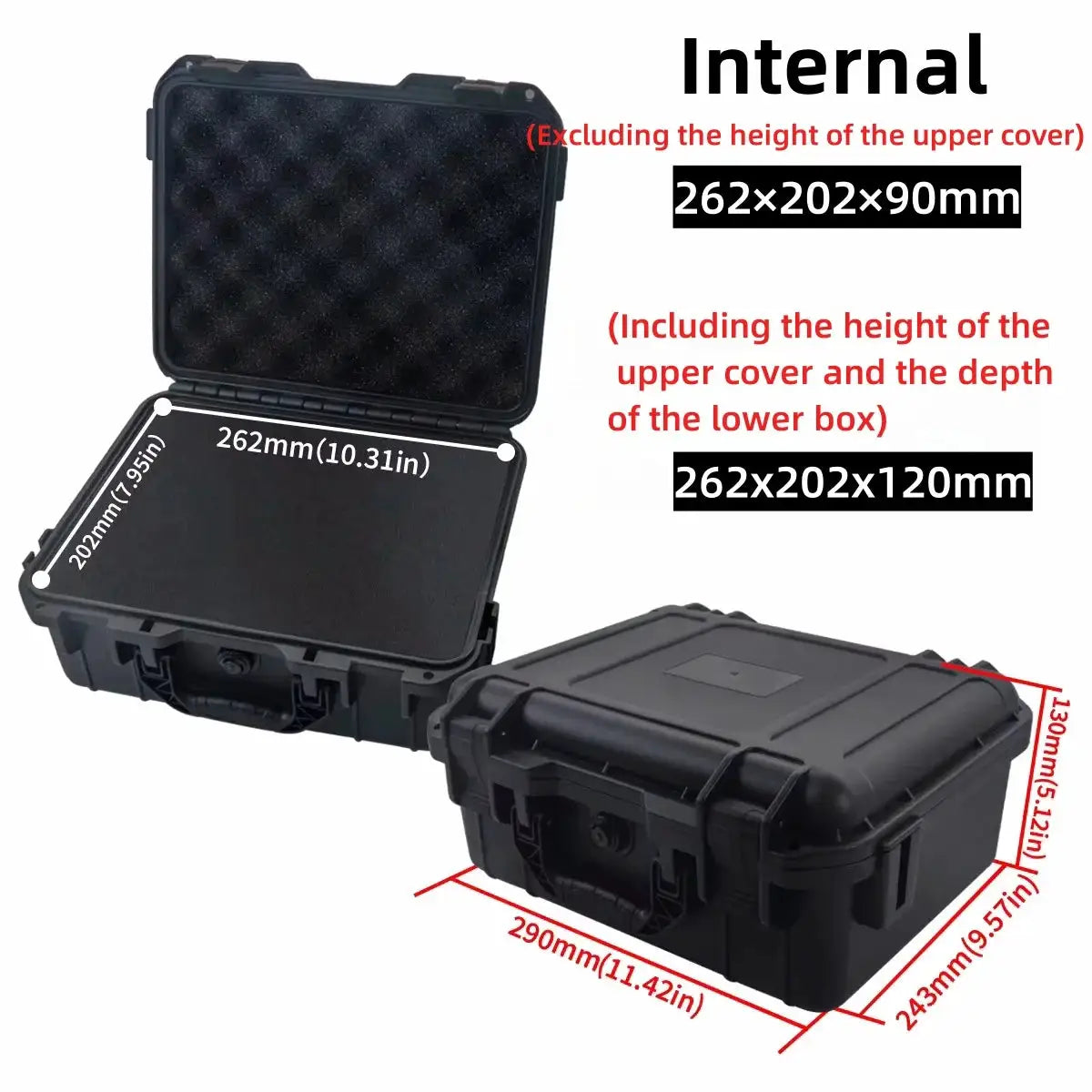 Simples Market 1pc waterproof hard tool case with pre-cut foam interior, black storage box