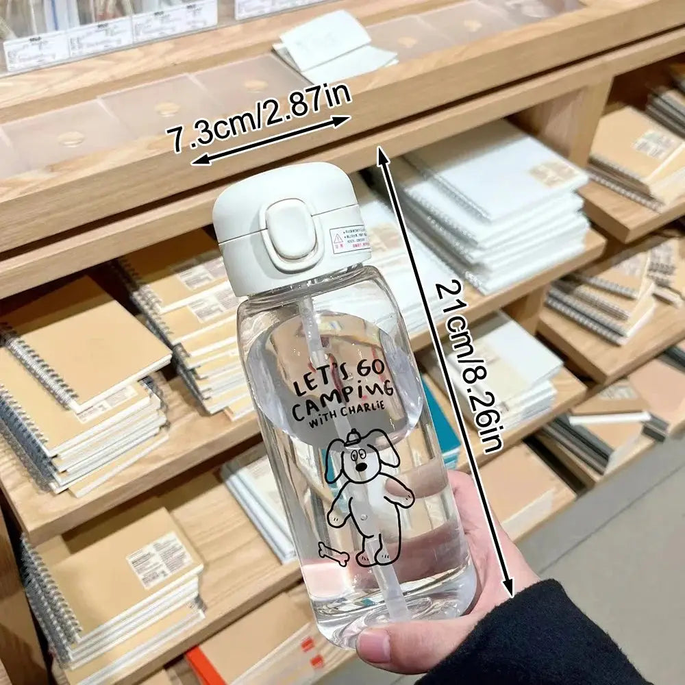 Plastic Water Bottle With Straw Large Capacity Portable Drop Resistant Cartoon Ice Suction Cup For Kids And Adults