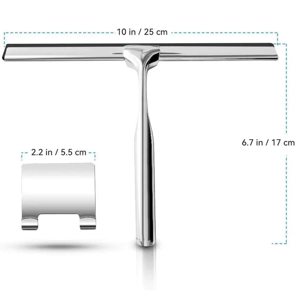 Shower squeegee by Simples Market with chrome finish and silicone holder for glass doors