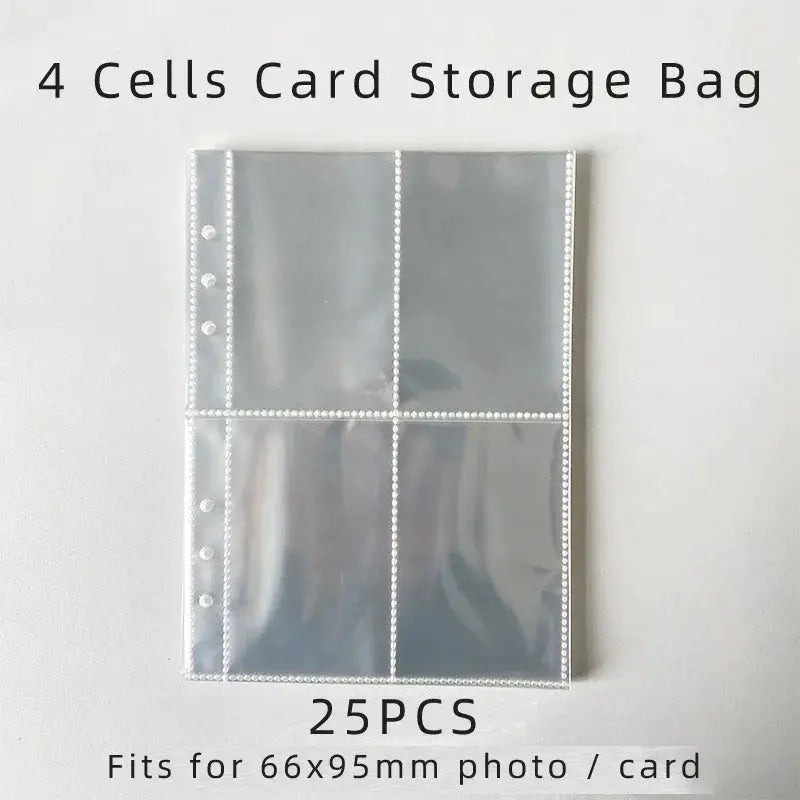 4-cell clear binder card storage page; 25 pcs, fits 66x95mm photos/cards for A5 binder