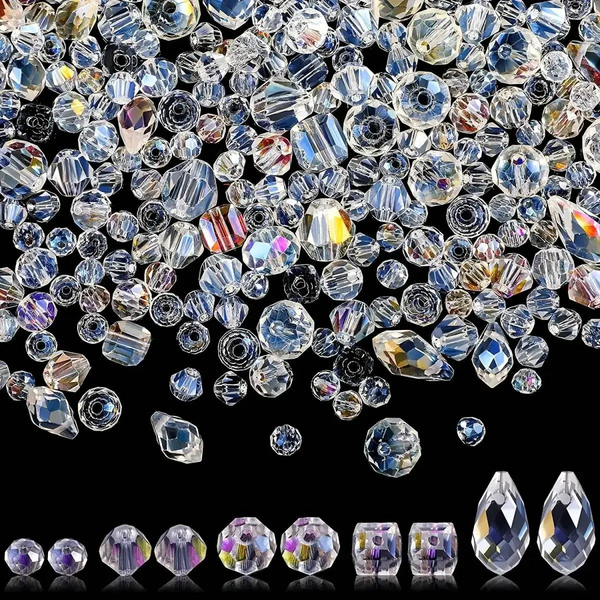 300 Pieces Mixed Sizes Crystal Rondelle Beads With Light AB Finish Clear Glass Gems For Jewelry Making DIY Necklace Kit