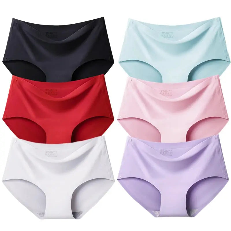 BZEL 6-piece women's seamless panties set in assorted colors, plus-size breathable silk-satin briefs