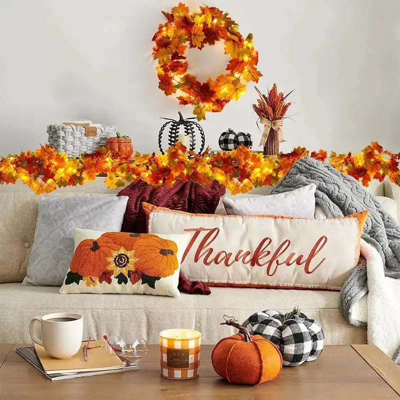 Simples Market 2-piece autumn maple leaf wreath and garland set; 200cm orange faux leaves for home or Halloween decor