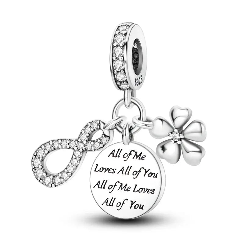 Mother's Day 925 Sterling Silver Heart Charms Beads Dangle For Bracelets Love Mom Jewelry Gift