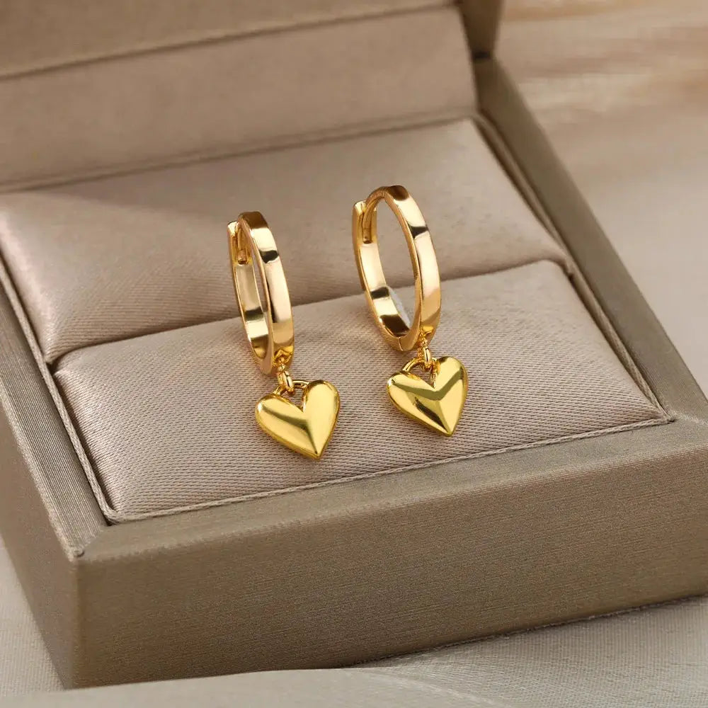 Stainless Steel Heart Earrings For Women Vintage Gold Color Heart Drop Jewelry Gift Free Shipping