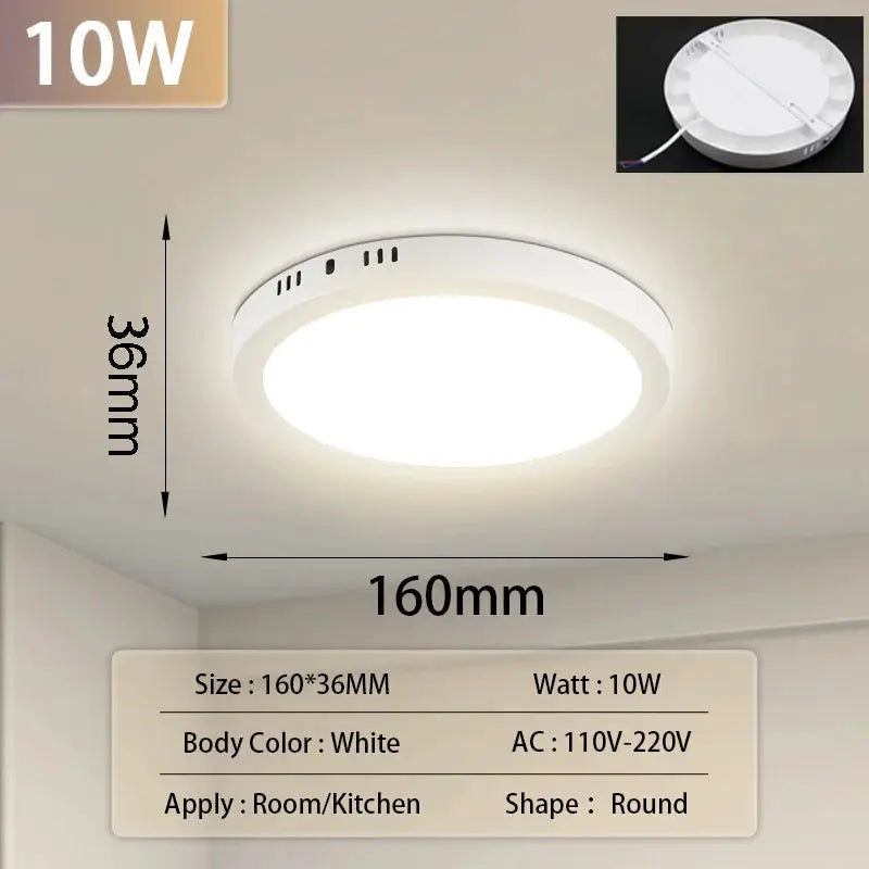 Simples Market LED ceiling lamp, round white ultra-thin panel light, 10W, 110–220V, 160x36mm.