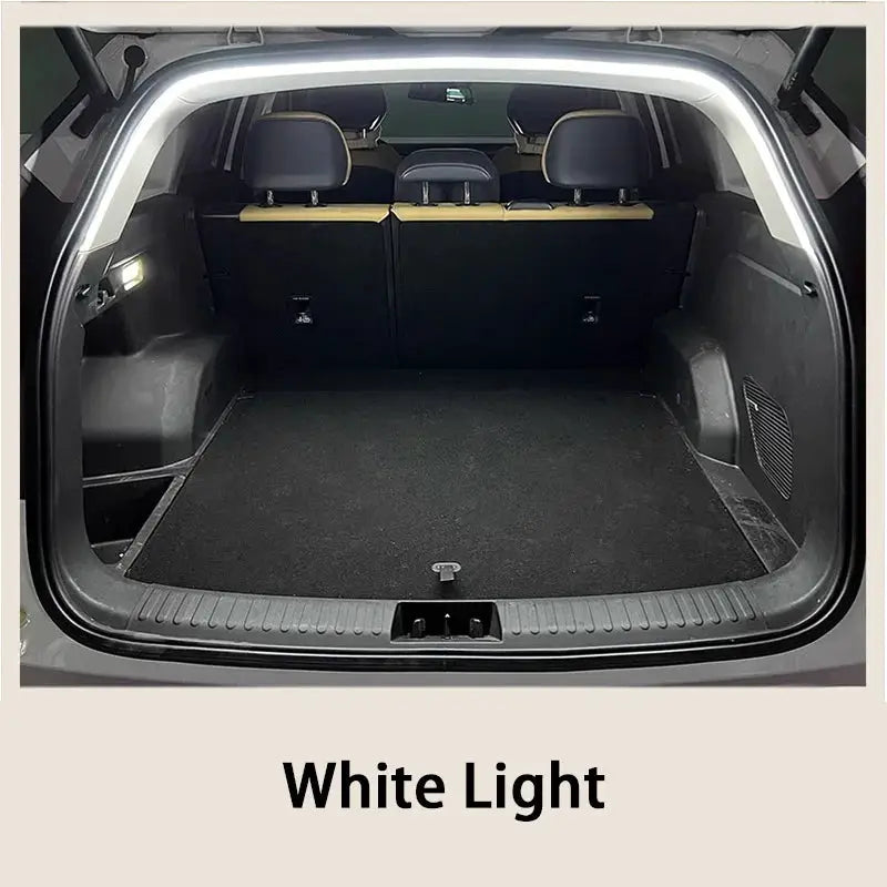 Car trunk LED light strip; white, wireless auto-sensing tailgate illumination by Simples Market
