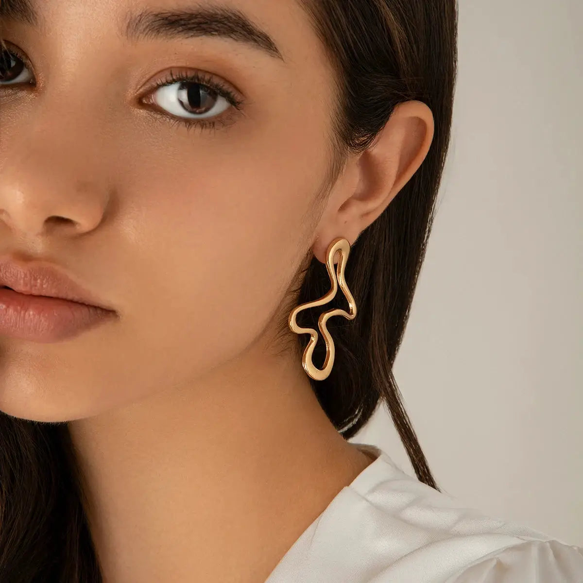 IngeSight.Z Minimalist Irregular Hollow Geometry Metal Stud Earrings Gold Color For Women Punk Statement Jewelry