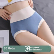Women's high-waisted blue modal panties with white waistband by Simples Market
