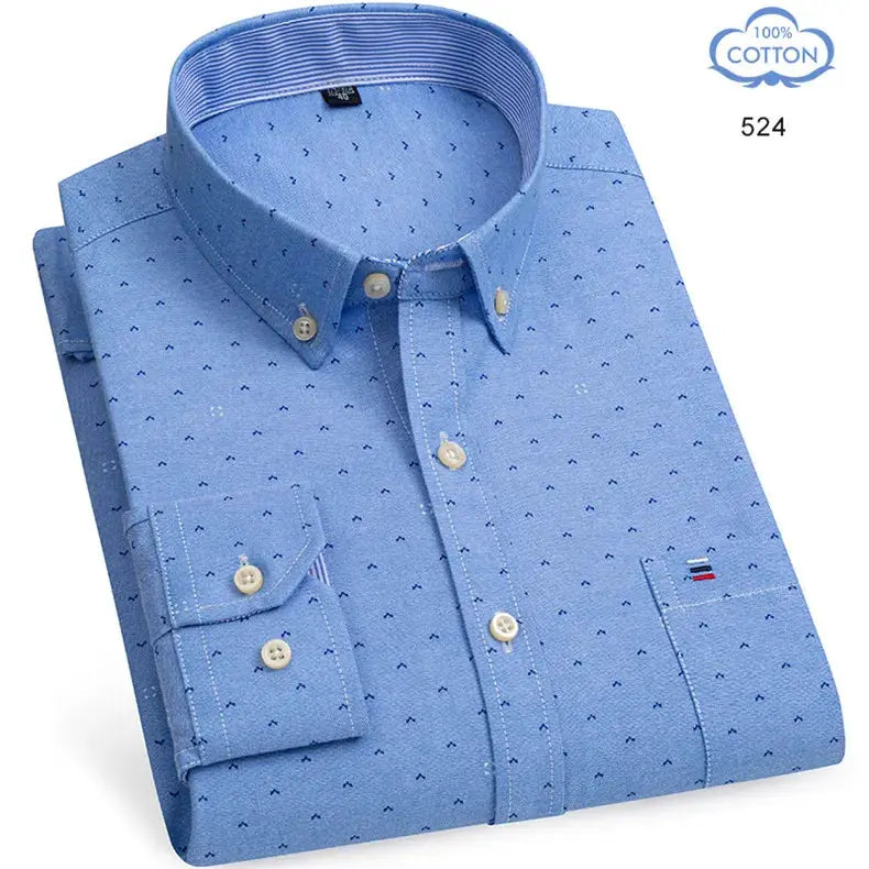 Simples Market men's blue 100% cotton Oxford shirt with a small pattern, long sleeves