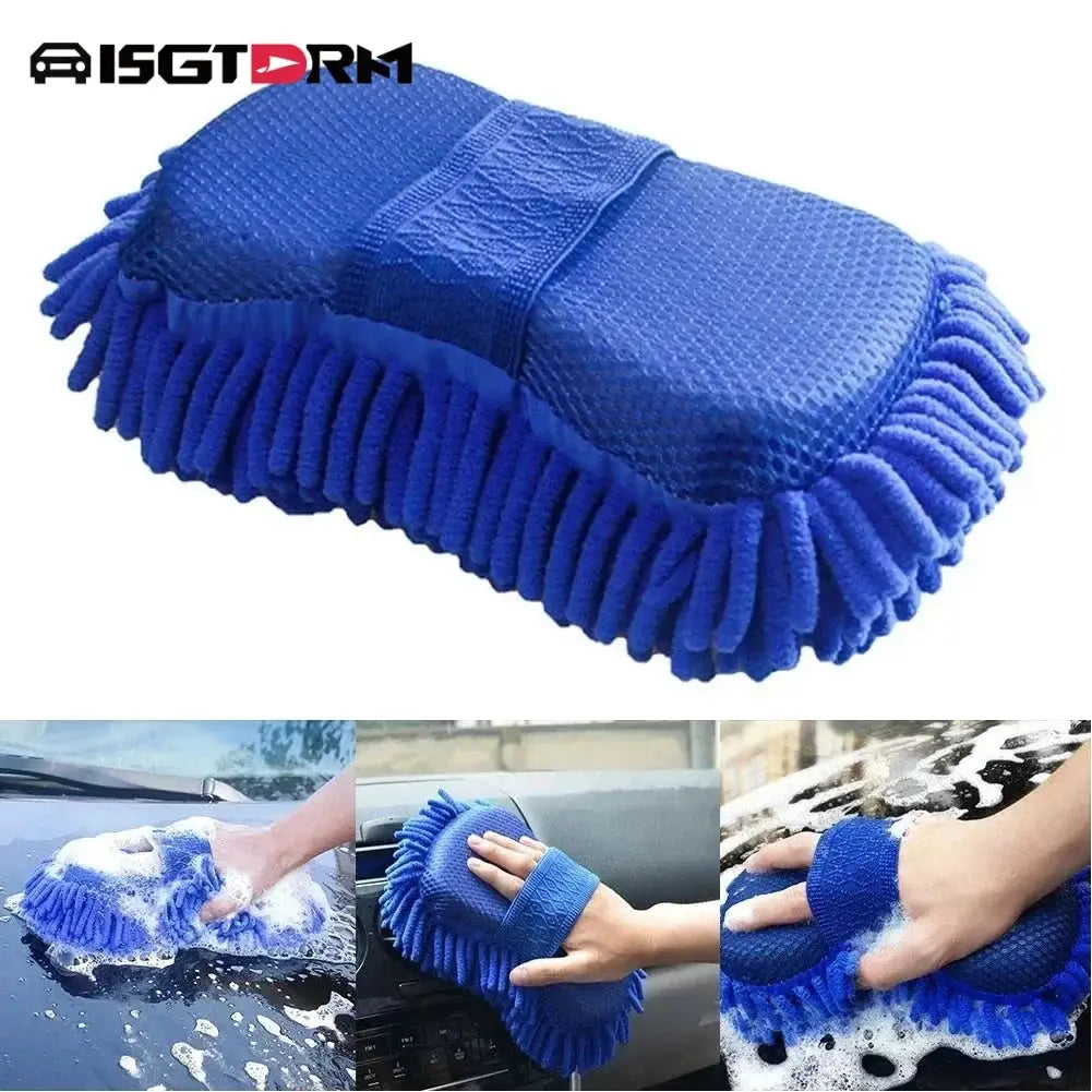 ISGTDRM Blue Microfiber Chenille Car Wash Glove Sponge High Absorption Scratch Free Handheld Cleaning Tool
