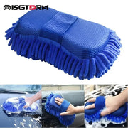 ISGTDRM Blue Microfiber Chenille Car Wash Glove Sponge High Absorption Scratch Free Handheld Cleaning Tool