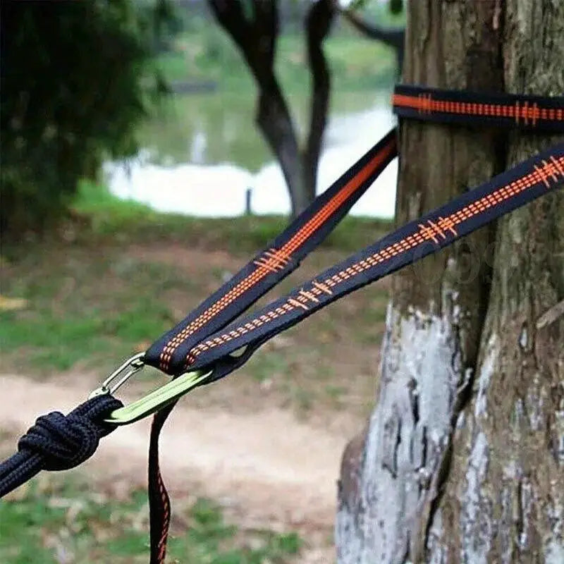 Hammock straps, 2pcs, black reinforced polyester with orange stitching for outdoor camping