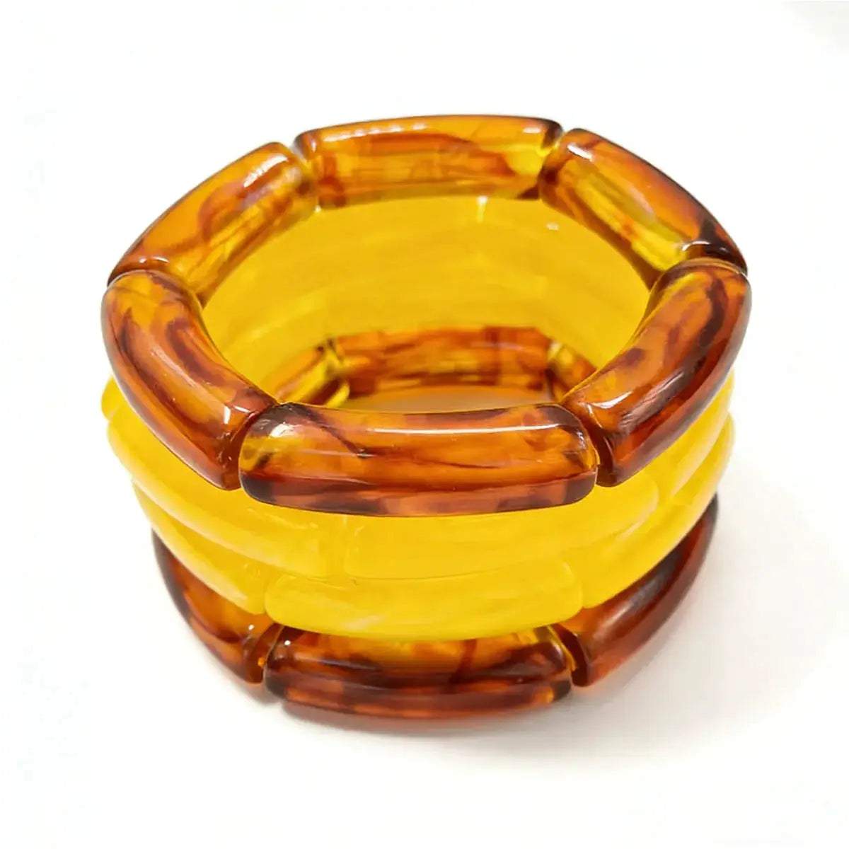 Resin Amber Bamboo Bead Elastic Bracelets 4 Piece Set Handmade Bangles Designer Jewelry 2024 Trendy