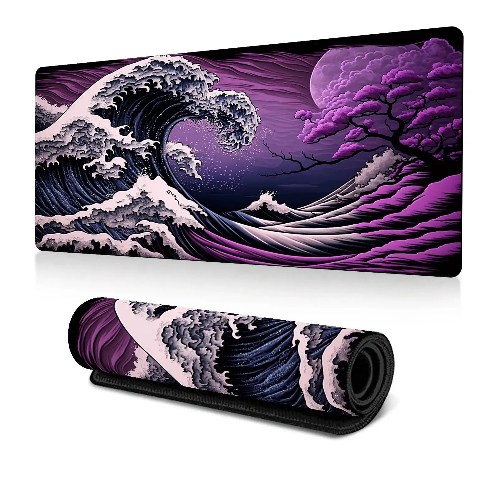 Japanese Sea Wave Large Mouse Pad Anime Black Gaming Extended Desk Mat 3mm Thick Non Slip Rubber Base
