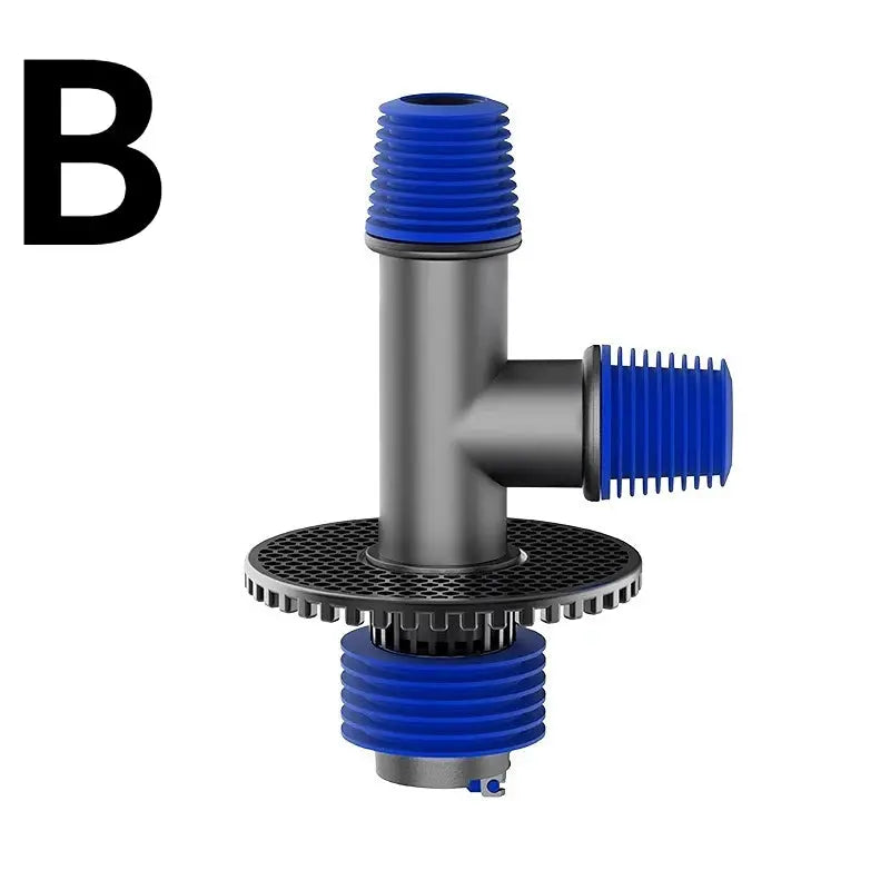 Universal washing machine floor drain 2-in-1 connector by Simples Market with blue threaded hose adapters