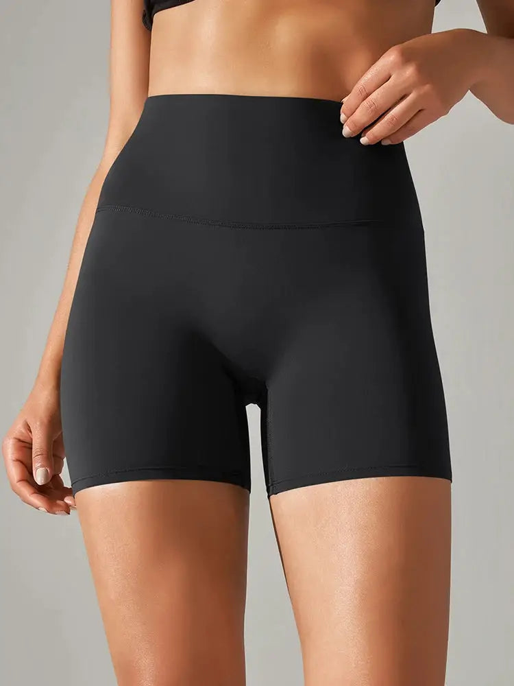 Women high-waist black yoga shorts, squat-proof, quick-drying fitness tights