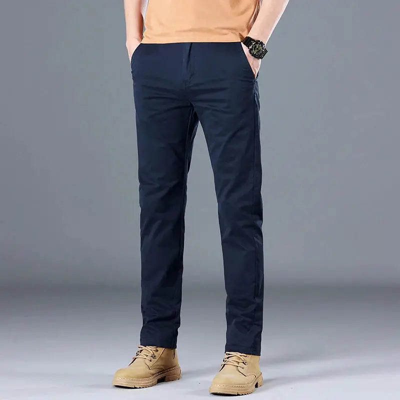 Men's navy cotton slim-straight casual pants by Simples Market