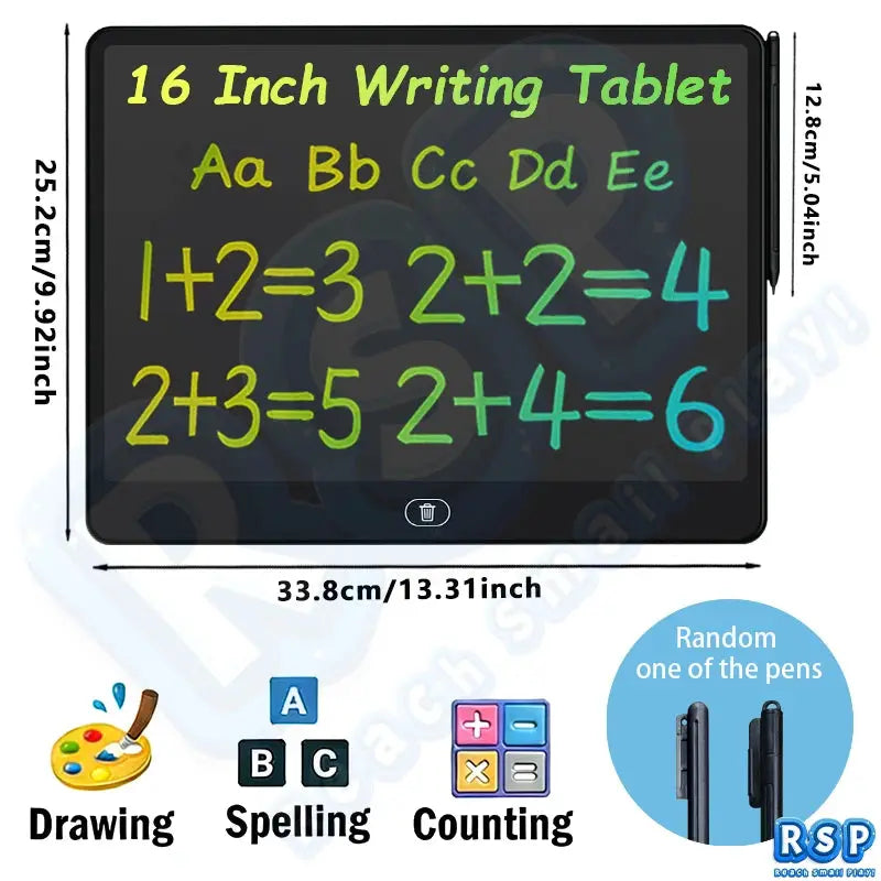 Simples Market 13/16 inch LCD drawing tablet for kids; colorful doodle, counting and spelling practice with stylus