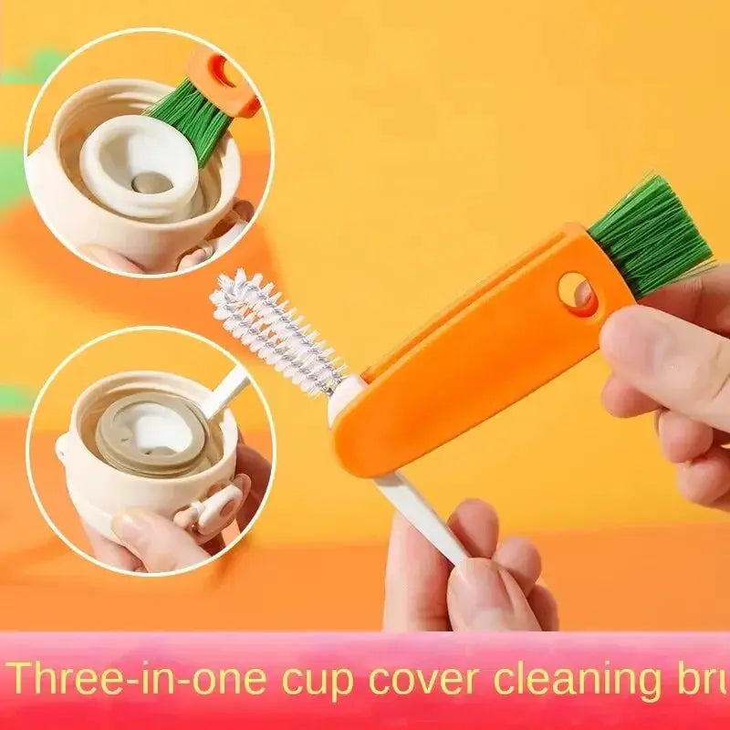 Small bottle cap detail cleaning brush by Simples Market; orange handle with green bristles for bottle caps, cups and straws