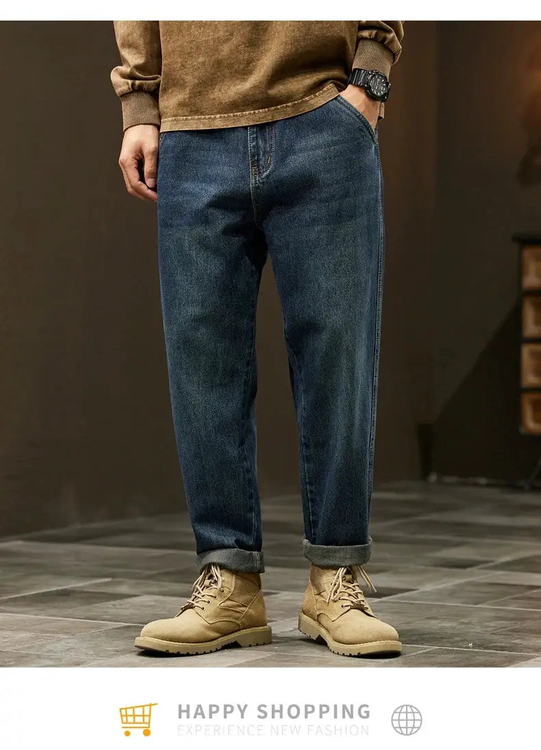 Men's Simples Market 95% cotton jeans; loose baggy denim in dark blue