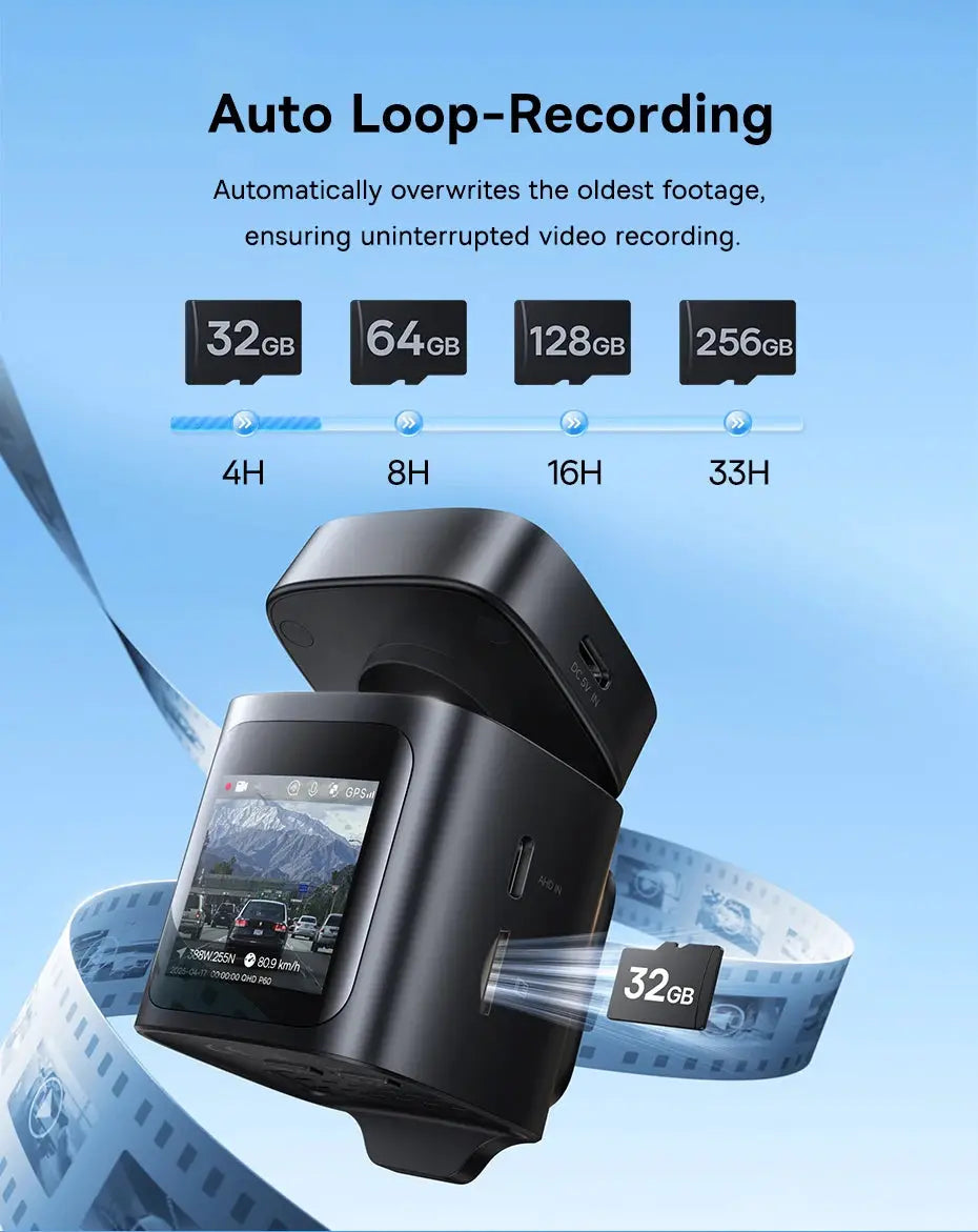 Baseus 4K Dash Cam VD1 Pro front and rear UHD car camera, black with Sony sensor and night vision