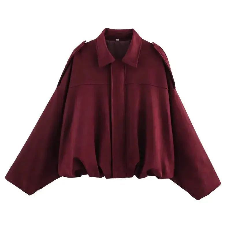 HH Women's Street Fashion Suede Texture Coat Vintage Inspired Cozy Winter Jacket With Batwing Sleeves