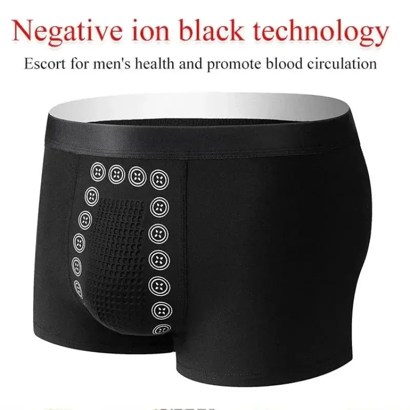 Men's black boxer shorts, non-marking mid-waist with anion technology and breathable massage design