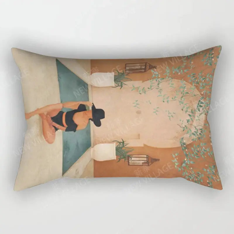 Throw pillow cover, Simples Market Nordic fall geometric boho art, peach and teal tones