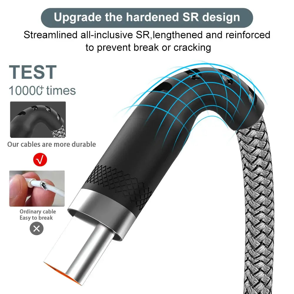 USB Type-C braided charging cable, 5A fast charge, nylon exterior