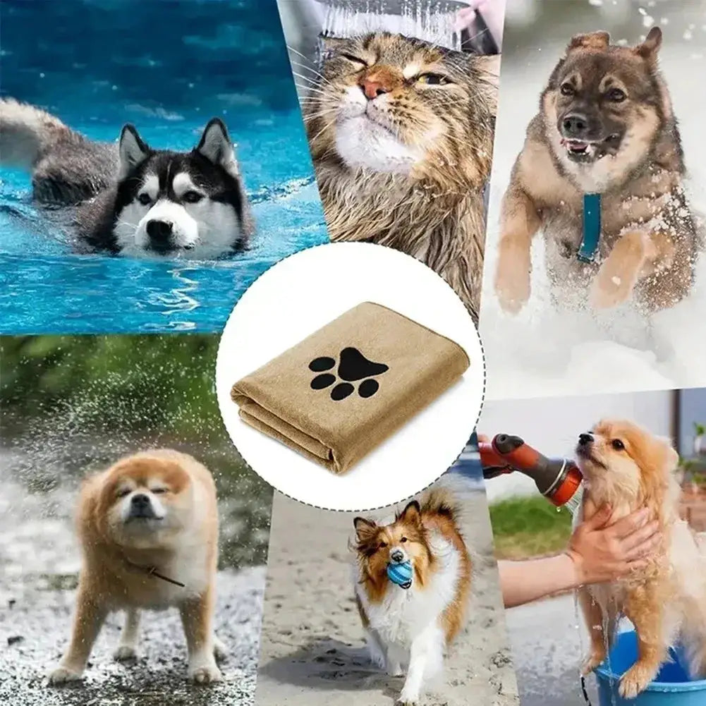 Microfiber pet bath towel, beige with embroidered paw print, 35x75 cm / 50x100 cm, Simples Market