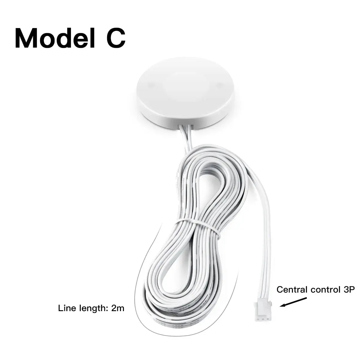 Round touch light dimmer switch with 2m white cable and 3P connector for under-cabinet LED lighting