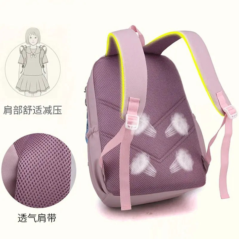 Pink Kawaii School Backpack showcasing a lightweight design with breathable mesh straps for comfort and style.