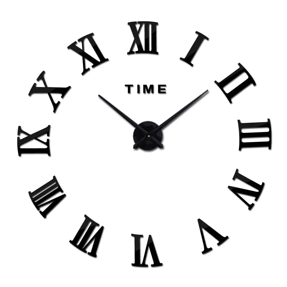Large wall clock with black Roman numerals and central hands for living room decor