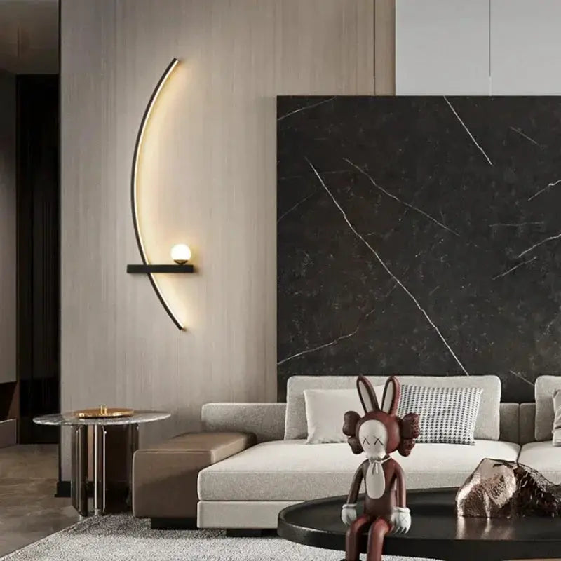 LED wall lamp, modern black curved crescent design, 55/105 cm length, Simples Market